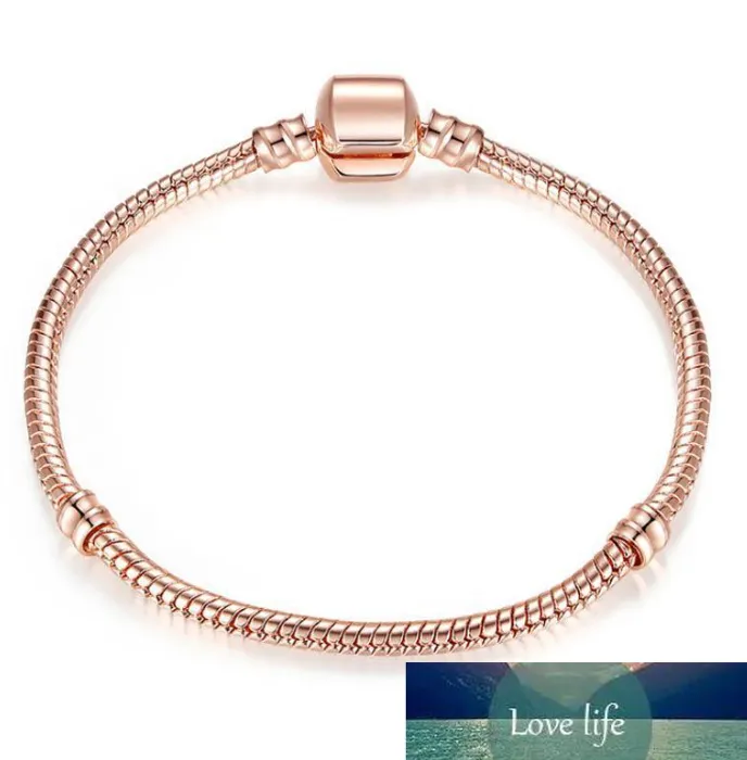 Bracelet en or rose pour femmes, chaîne serpent, perles breloque pour pandora, cadeau pour enfants