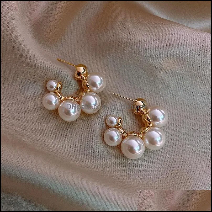 hoop & huggie elegant celebrity metal inlaid pearl earrings for woman fashion jewelry wedding party girl`s