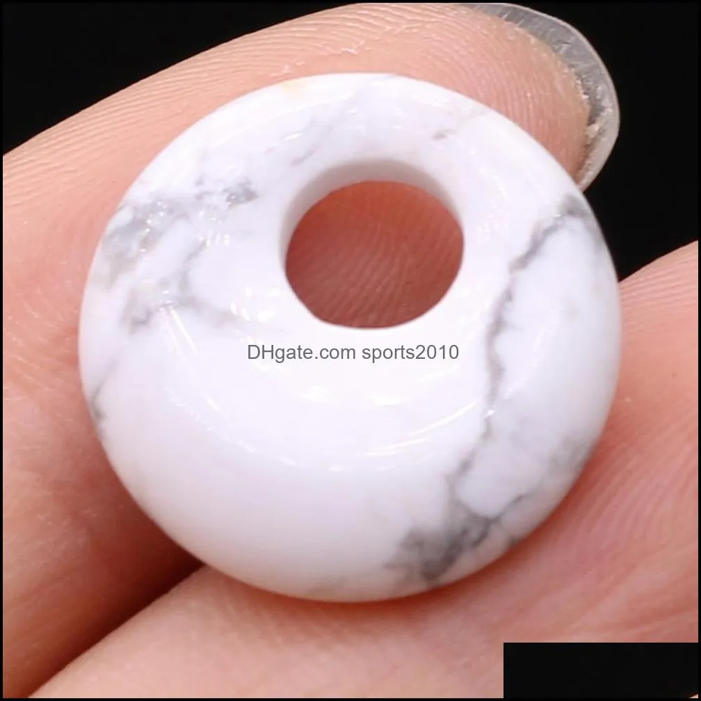 18mm natural semi-precious stone 5.5mm hole circle buckle charms rose quartz healing reiki crystal pendant diy necklace earrings women fashion jewelry finding