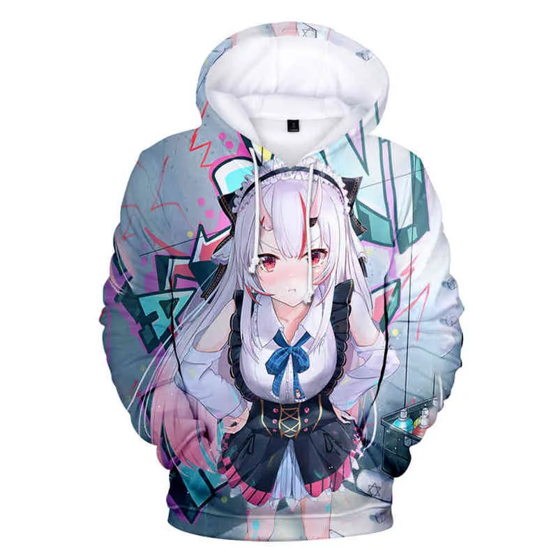 Hololive vtuber nakiri ayame 3d impressão moletons homens casaco de moda genshin impacto capuz kid hip hop sexy girl hoodi women sweats y220713