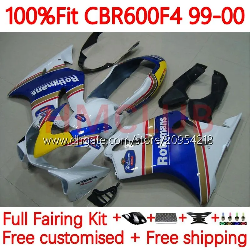 Corpo de molde de injeção para Honda CBr 600 F4 FS CC 600F4 600CC 1999-2000 Bodywork 136no.1 100% FIT CBR600F4 CBR600 F4 99 00 CBR600FS 1999 2000 OEM Fairing Kit Rothmans Blue