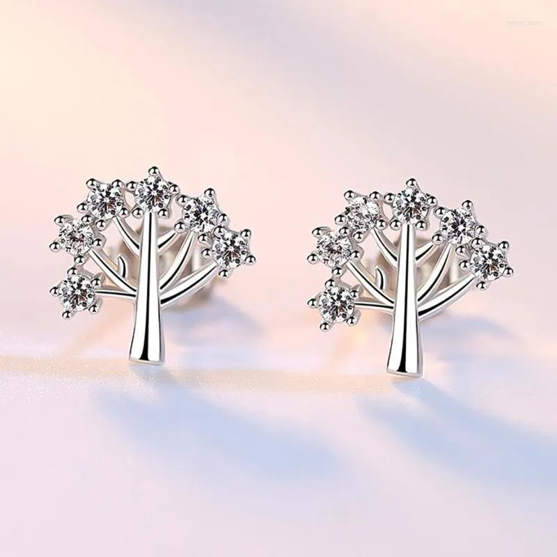 Stud Charm Silver 925 Earring Shiny Zirkon Elegant Lovely Wish Tree Earrings vrouwen bruiloft sieraden meisje verloving accessoriesstud moni22