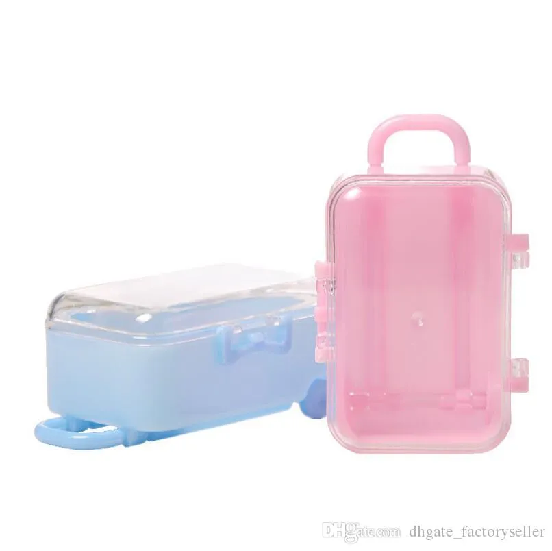 Acrylic Clear Mini Rolling Travel Suitcase Candy Box Baby Shower Wedding Favors Party Table Decoration Supplies Gifts LX6387