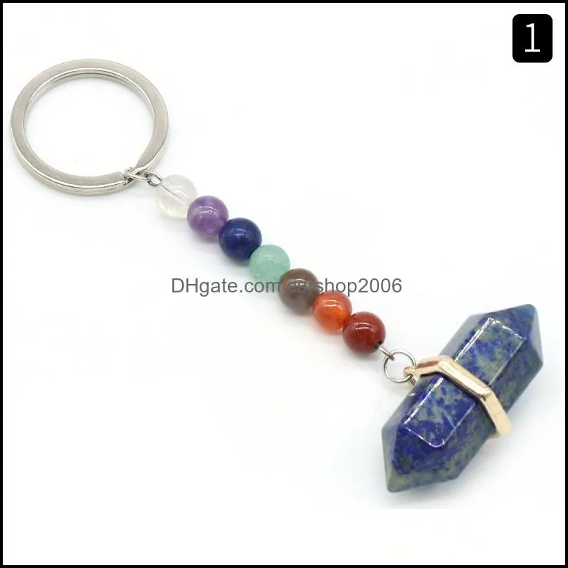 7 chakra beads charms natural stone pillar key rings keyring fashion healing reiki keyholder boho jewelry car keychain carshop2006