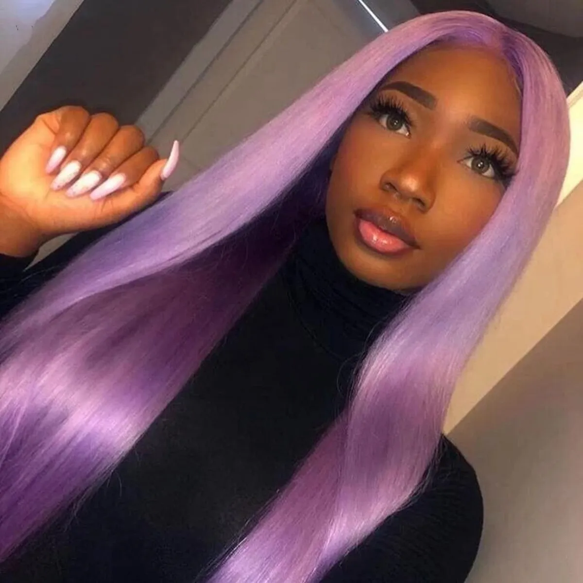 Purple Blonde Black Burgundy Blue Colored Long Straight Wig With