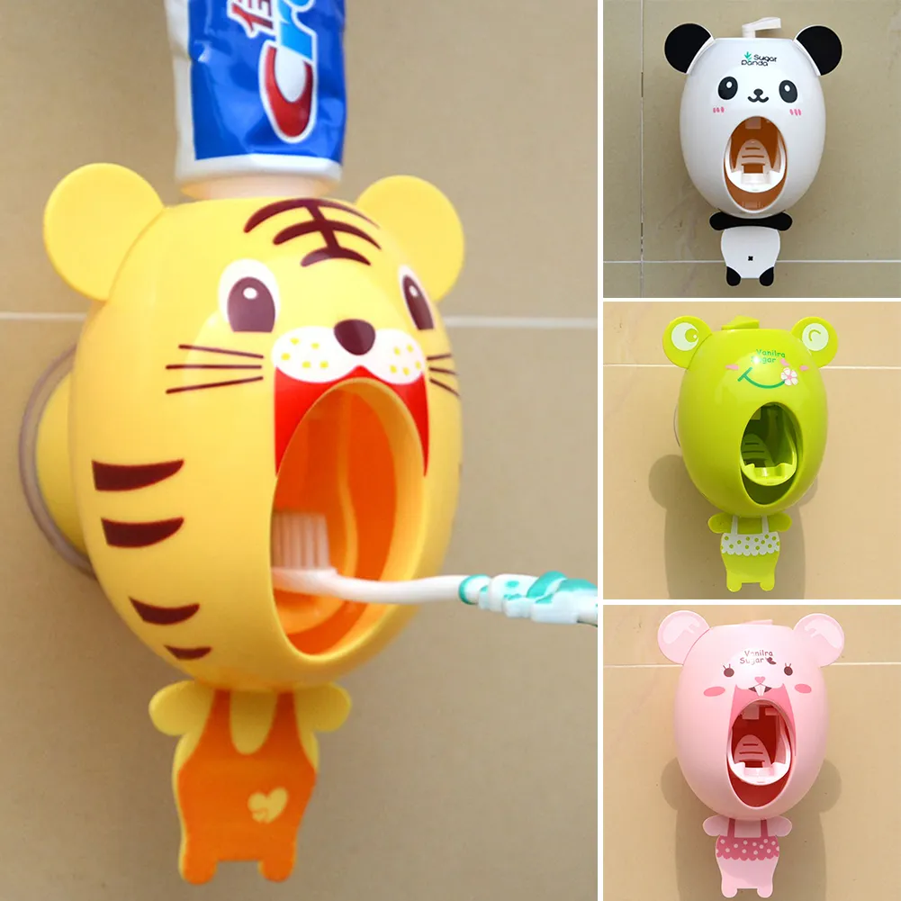 Toilet Supplies New Kids Cute Cartoon animals Design Set Cartoon bathroom household Toothbrush Holder Automatic Toothpaste Dispenser