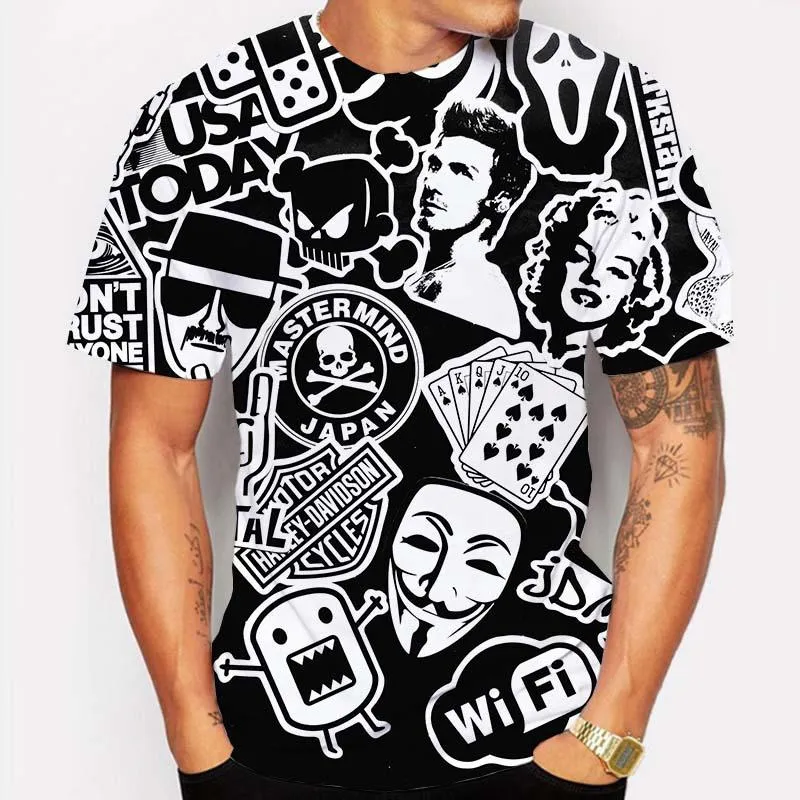 Camisetas masculinas masculino de hip-hop o pescoço casual 3d traje de verão imprimido rastreio de camisetas de grandes dimensões