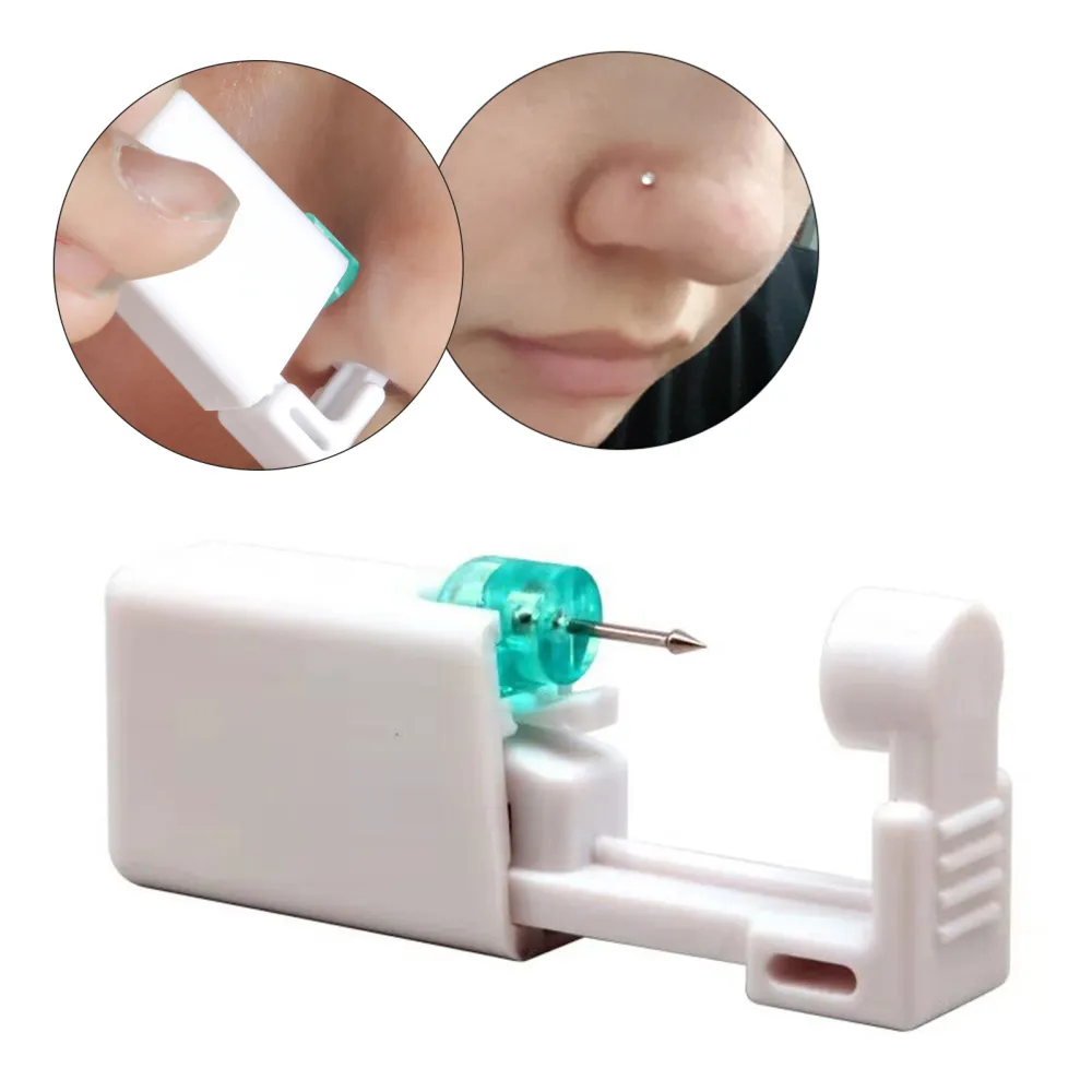 1 st engångs steril näsa piercing kit verktyg säkerhet bärbar själv näsa pierce verktyg med näsa stud