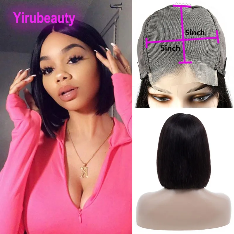 Braziliaanse Peruaanse Indiase 5X5 Vetersluiting Bob Pruiken Zijdeachtige Rechte Maleisische 10-16inch 100% Human Hair producten Vijf Bij Vijf Pruiken Natuurlijke Kleur