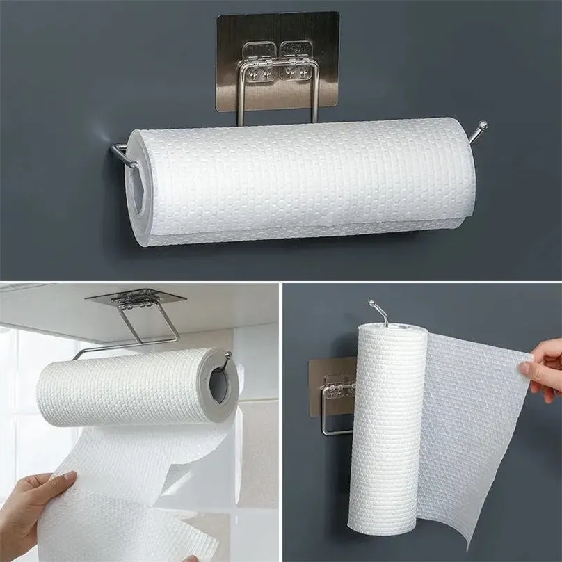 SelfAdhesive Kitchen Toilet Roll Paper Holder Stand Storage Rack Bathroom Accessories 1 PC 220611