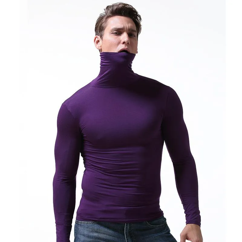 Men t shirt man t shirt sexy slanke strakke coltrui t shirts tops heren modale lange mouw t shirt gratis match thermische t shirts