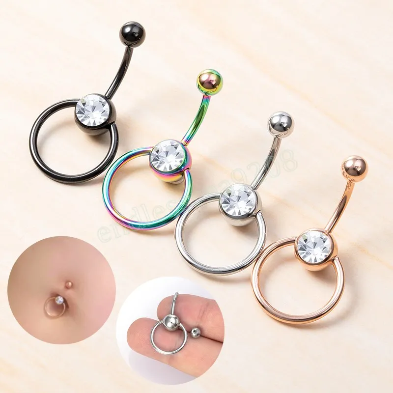 Chirurgische stalen navel ringen 14G Captive Bead Ring Navel Retainer met CZ Gem CBR BELLY-knop Ringen Piercing