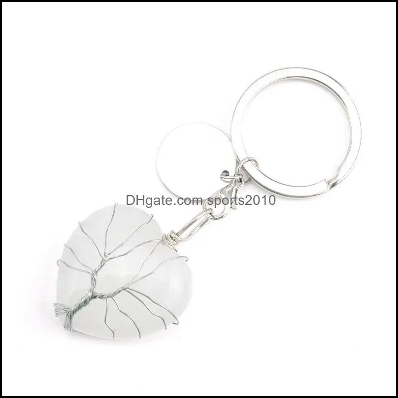 handmade tree of life key rings heart natural stone healing crystal quartz keychain keys chain key ring