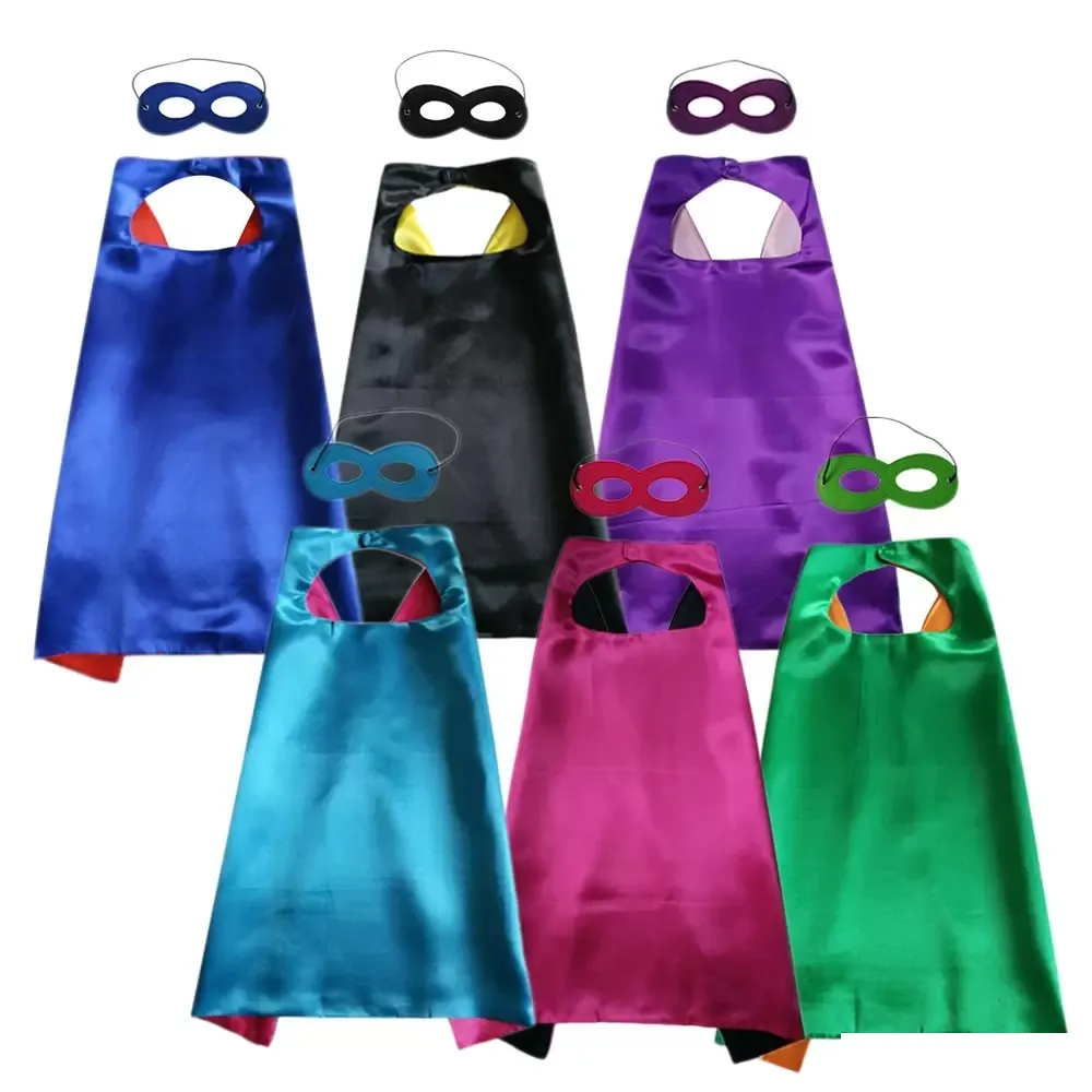 Cape de super-héros unie avec masque double couche pour enfants de 9 à 14 ans, 6 couleurs au choix, costumes de super-héros d'Halloween et de Noël