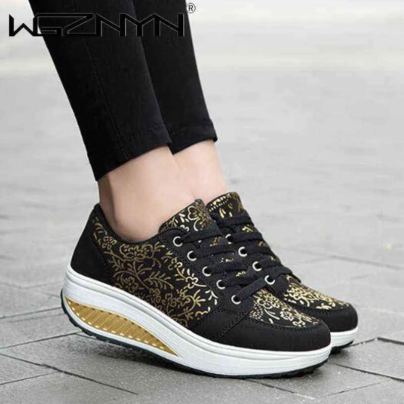 Donne di moda Scarpe a dondolo Piattaforma impermeabile Scarpe sportive Domande Sneaker Wedge Altezza Aumentare Scarpe Swing Zapatos de Mujer G220629