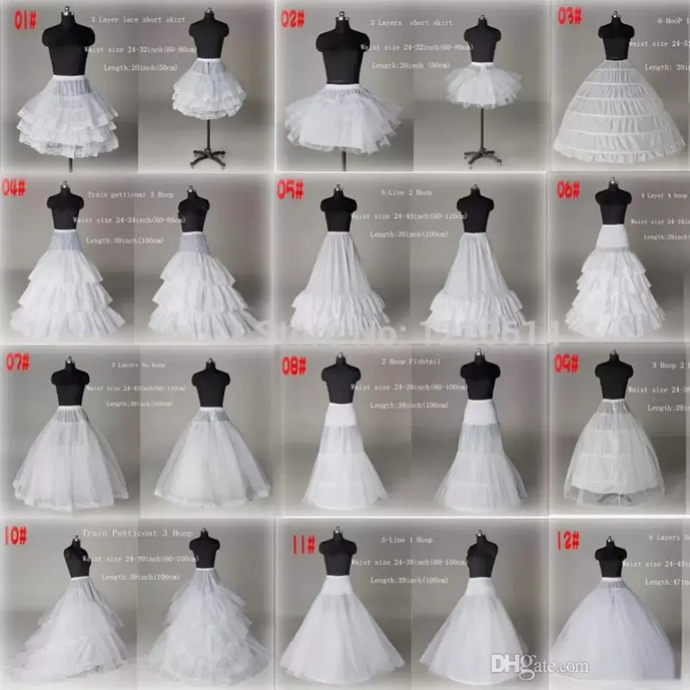 10 stil billig en linje vit boll klänning sjöjungfru bröllop prom brud petticoats underskirt crinoline bröllop tillbehör brud slip tutu kjol