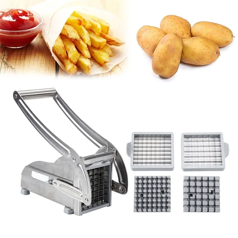 2 Blades Stainless Steel Home French Fries Potato Chips Strip Slicer Cutter Chopper Chips Machine Making Tool Potato Cut Fries 201123