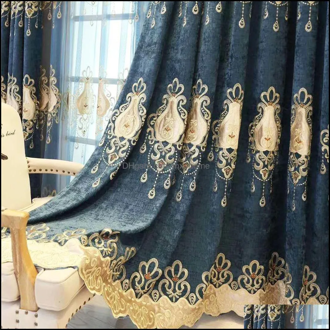 Slow Soul Raindrops Chenille Curtain Living Room Curtains And Tulle Europe Embroidered Flannel For Bedroom Blackout