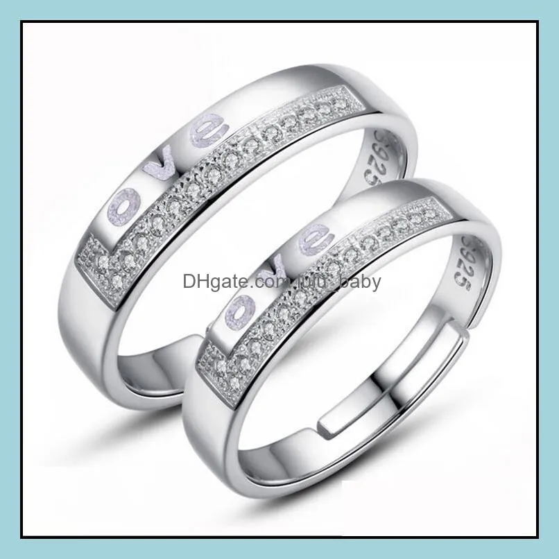 ring silver couple rings for lovers hot sale crystal charms couple band rings party gift jewelry wholesale free shipping 0193wh