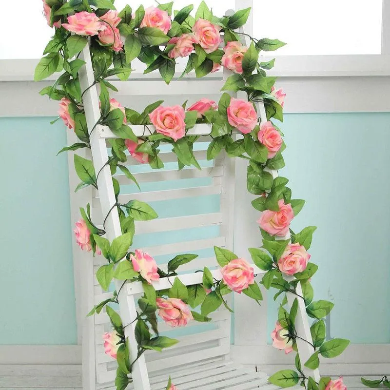Dekorative Blumenkränze, 250 cm, künstliche Seidenrosen, Efeuranke, künstlich mit grünen Blättern für Zuhause, Hochzeitsdekoration, Hängegirlande, DekorDe
