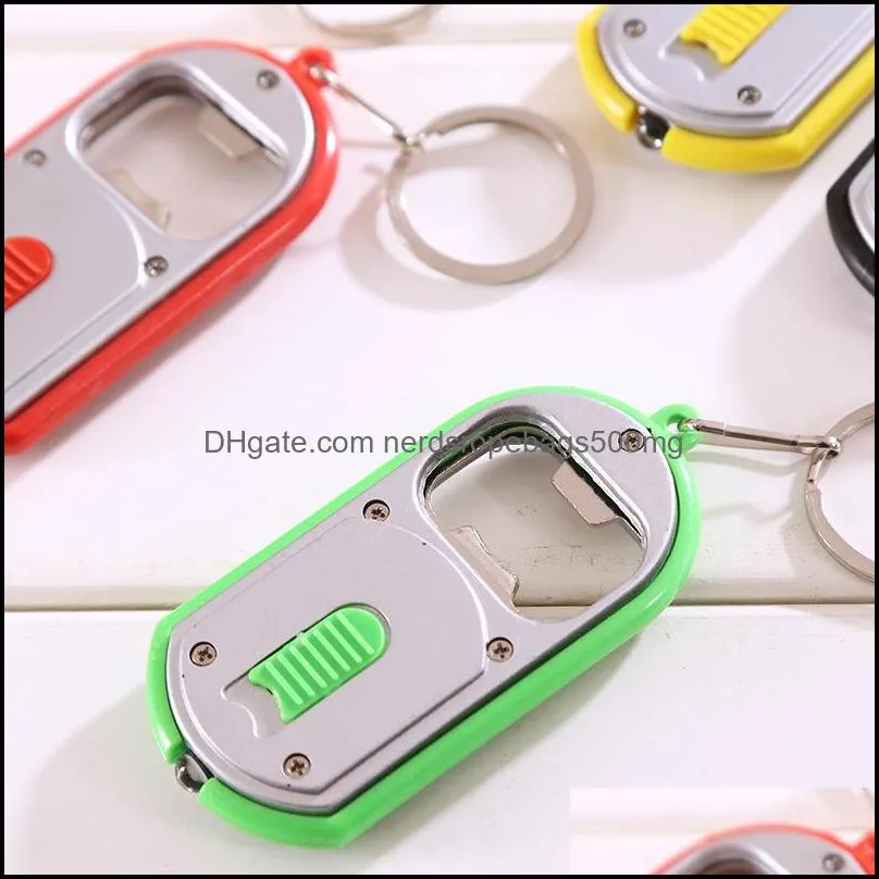 Beer Bottle Opener Portable Mini Outdoor Camping Keychain Key Ring LED Light Flashlight Torch Wine Bottles Openers Multifunctional