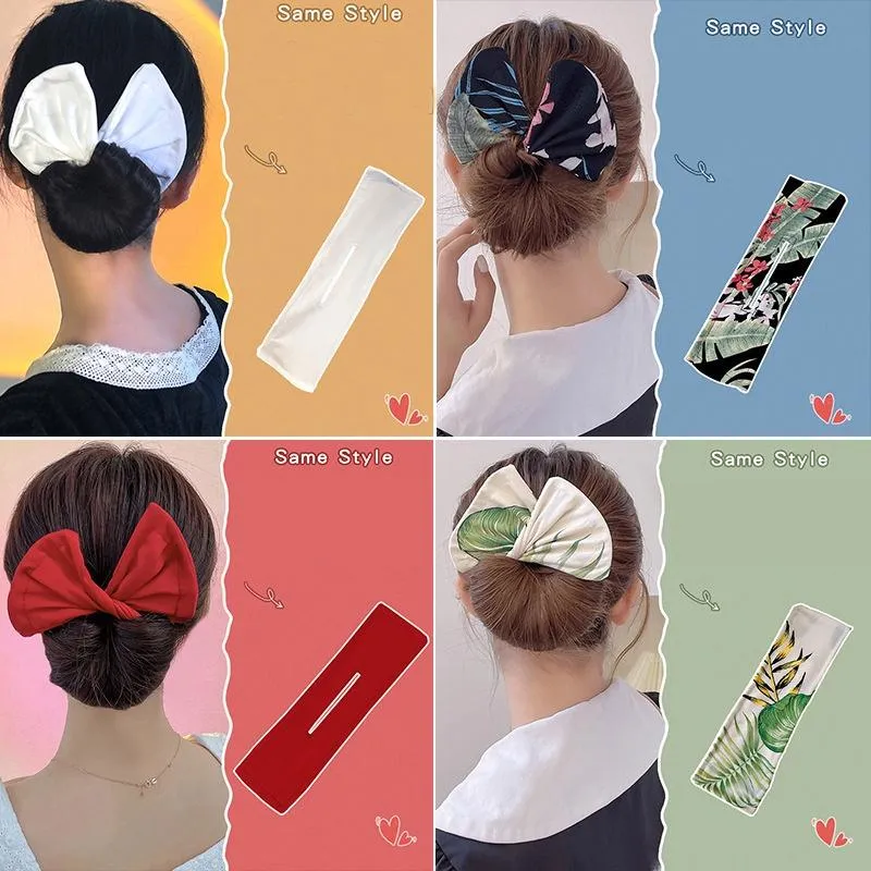 Fashion ponytail hair band Deft Bun Wire Bow Curler Printing Magic Clip Twist SimpleCurler