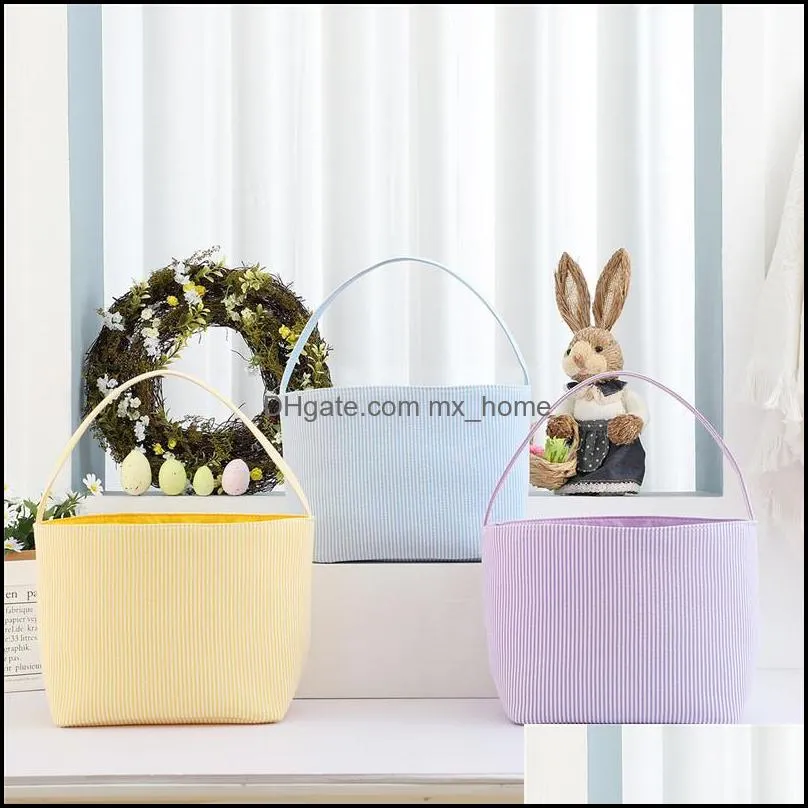 5 colors easter eggs basket festive seersucker stripe candy bucket kids toys storage bag household laundry baskets pad12947