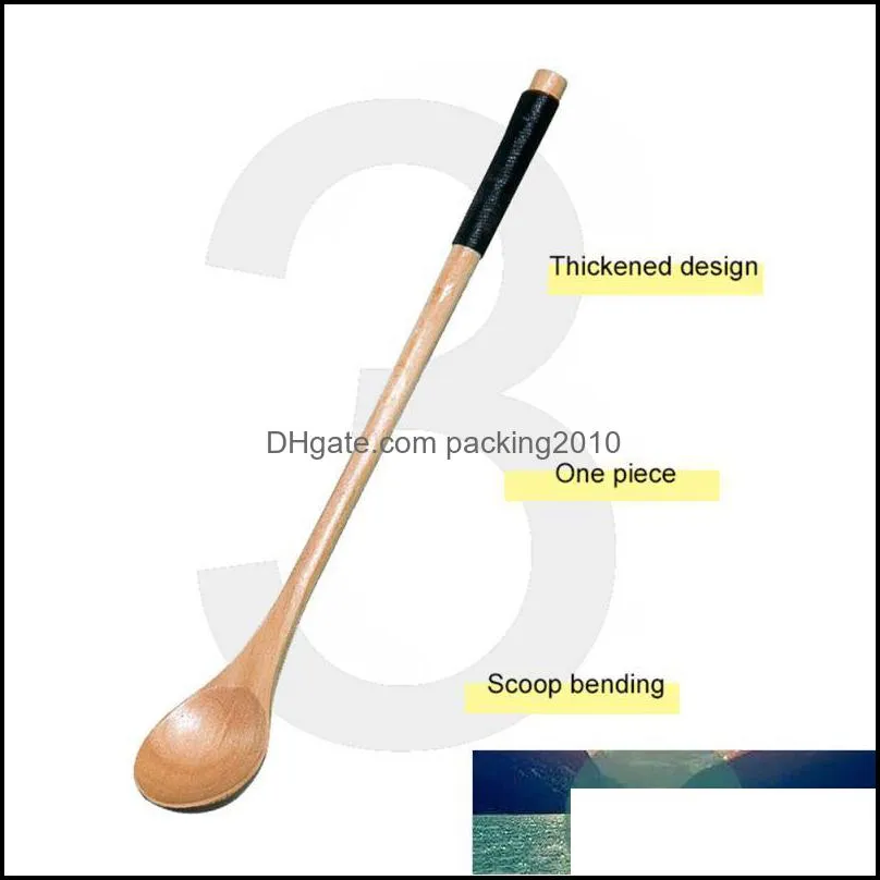 Wooden Long Spoon Kitchen Cooking Utensil Tool Tableware Spoon Soup Teaspoon Stirring Coffee Spoons New