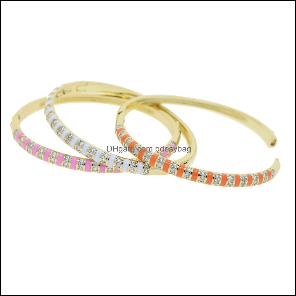 gold color white black pink orange enamel clear cz colorful fashion women bangle bracelet 2021