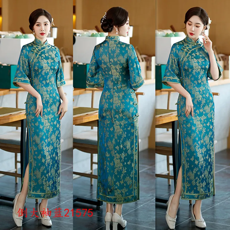 Kinesisk festklänning sommar traditionell cheongsam vintage mönster långa kvinnor klänningar elegant qipao orientalisk dräkt