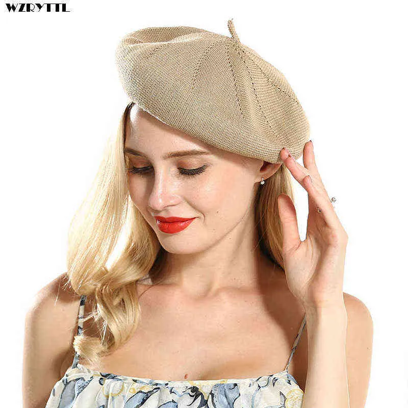 2019 Summer Street Cappelli Donna Berretti di paglia Donna Solid Artista francese Cappello Ladies Casual Spring Holiday Artist Caps Dropshipping J220722