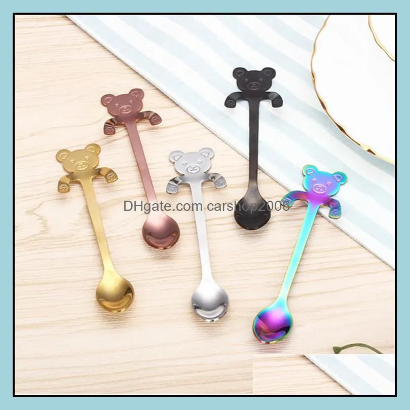 cute bear baby spoon 304 stainless steel tea spoon dessert coffee spoon 5 colors on sale