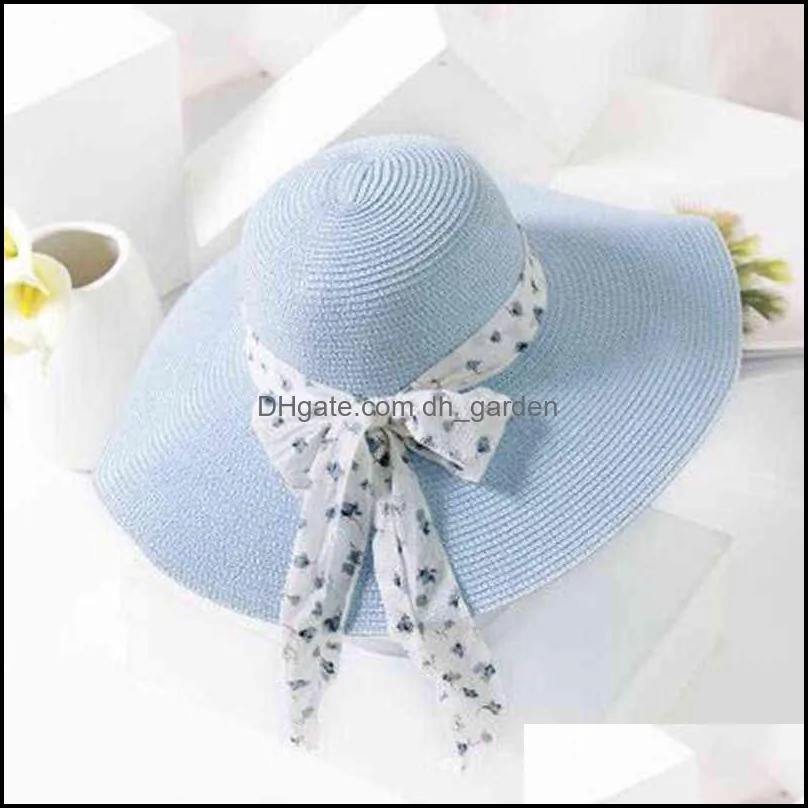 Wide Brim Hats 2022 New Summer Female Sun Hat Bow Ribbon Panama Beach s for Women Chapeu Feminino Sombrero Floppy Straw 220127