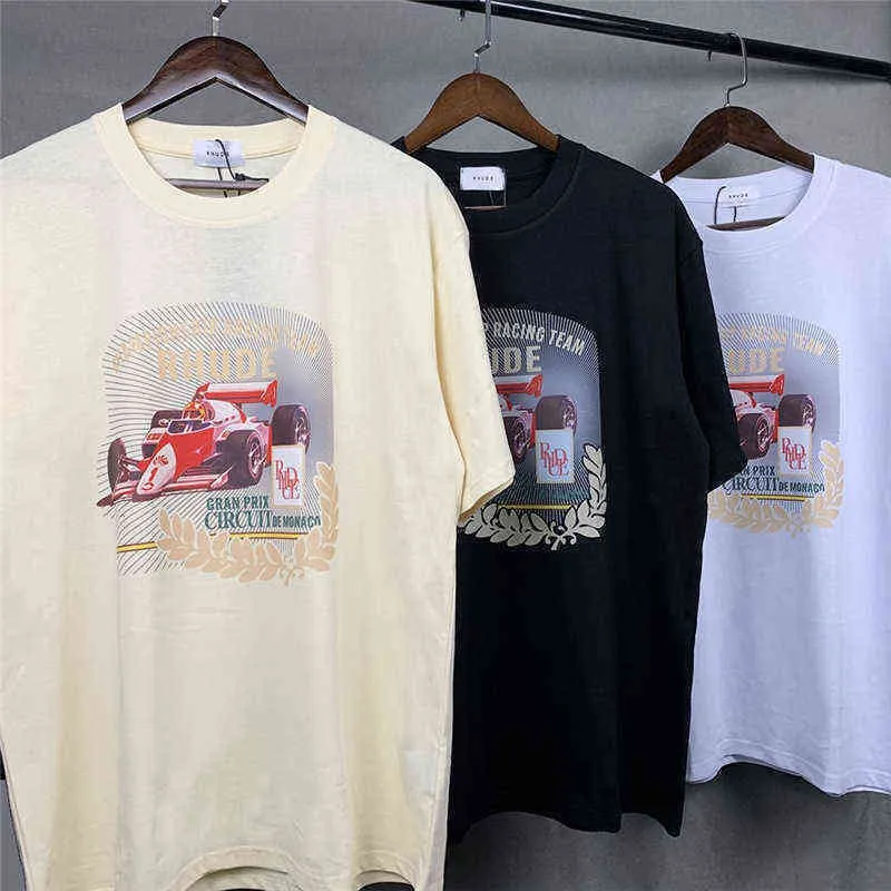 Męskie tshirty rhude f1 t -shirt wyścig gran prix obwód de monaco hd print 11 bawełniany luźne tshirt top krótki designer