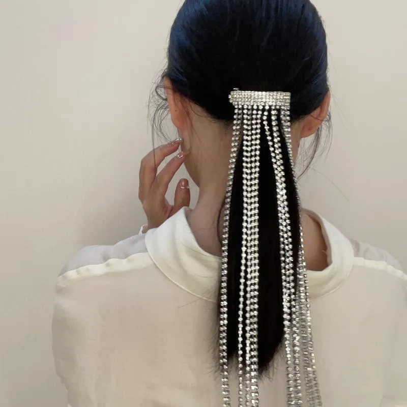 Hårklipp Barrettes mode kvinnor lång strass Tassel hårnål koreansk lyx elegant barrett kreativ bankettparti huvudstycke juvelry