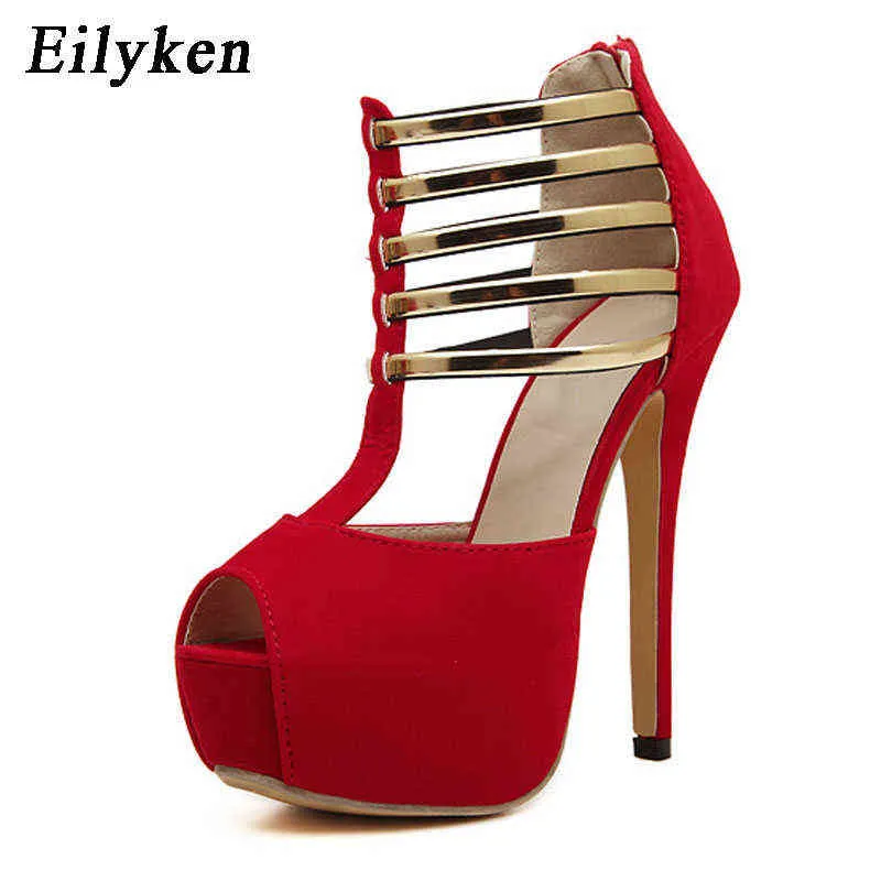 Sandali Eilyken Platform Summer Gladiator Style Donne sexy Tacchi alti Open Toe Fibbia Scarpe da discoteca Nero Rosso 220317