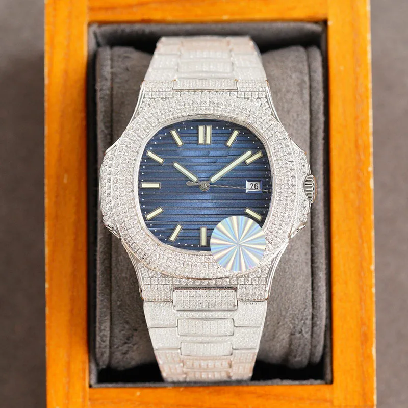 Diamentowy zegarek 40mm automatyczne mechaniczne męskie zegarki diamenty Bezel szafirowa opaska na nadgarstek ze stali nierdzewnej biznesowy zegarek na rękę Montre De Luxe