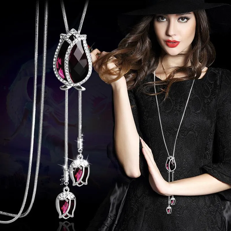 Colares de pingentes de pingente clássico de tulipa de cristal de colar longo de moda de moda acessórios de vestido de vestuário