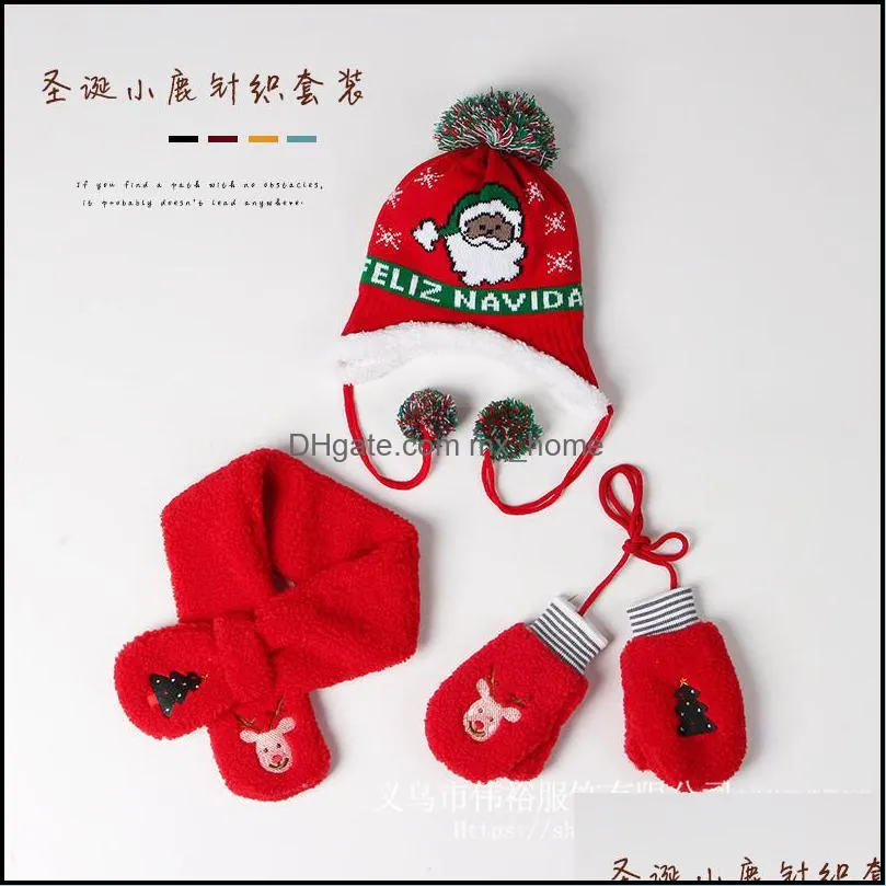 m376 winter warm christmas baby knitted hat mitten scarf set child babies hats beanie gloves kids hat + gloves + scarf 3pcs/set