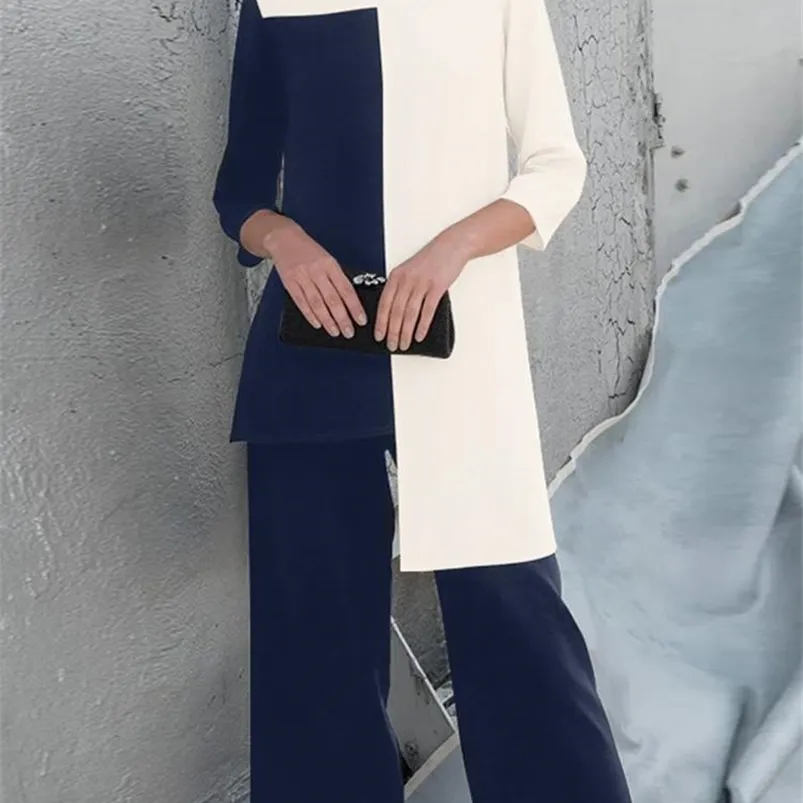 Zanzea من قطعتين مجموعات من Outfities Fashion Tracksuit Suits Spring Ol Suits Suits Elegant 3/4 Sleeve Patchwork Pants Sets 220812