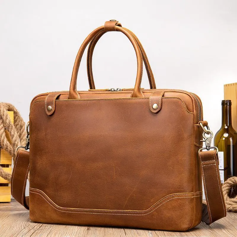 Men Bag Crazy Horse Skin Genuine Leather Briefcases14" Laptop Men's Business Crossbody Messenger/Shoulder For Man1