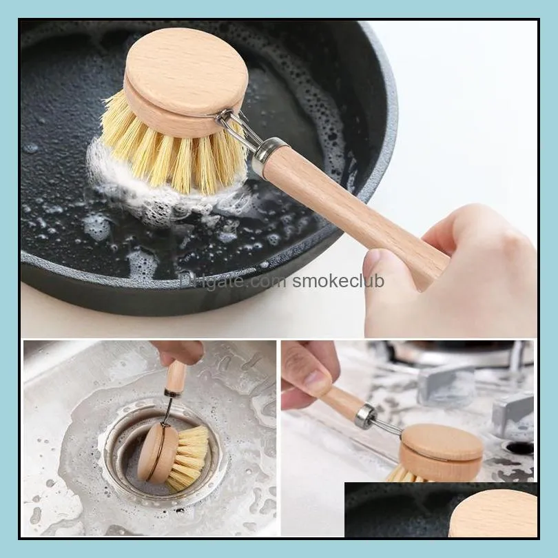 Other Kitchen Tools Kitchen Dining Bar Home Garden Newkitchen Natural Wooden Long Handle Pot Brush Pan Dish Bowl Washing Cleaning Tool Ew