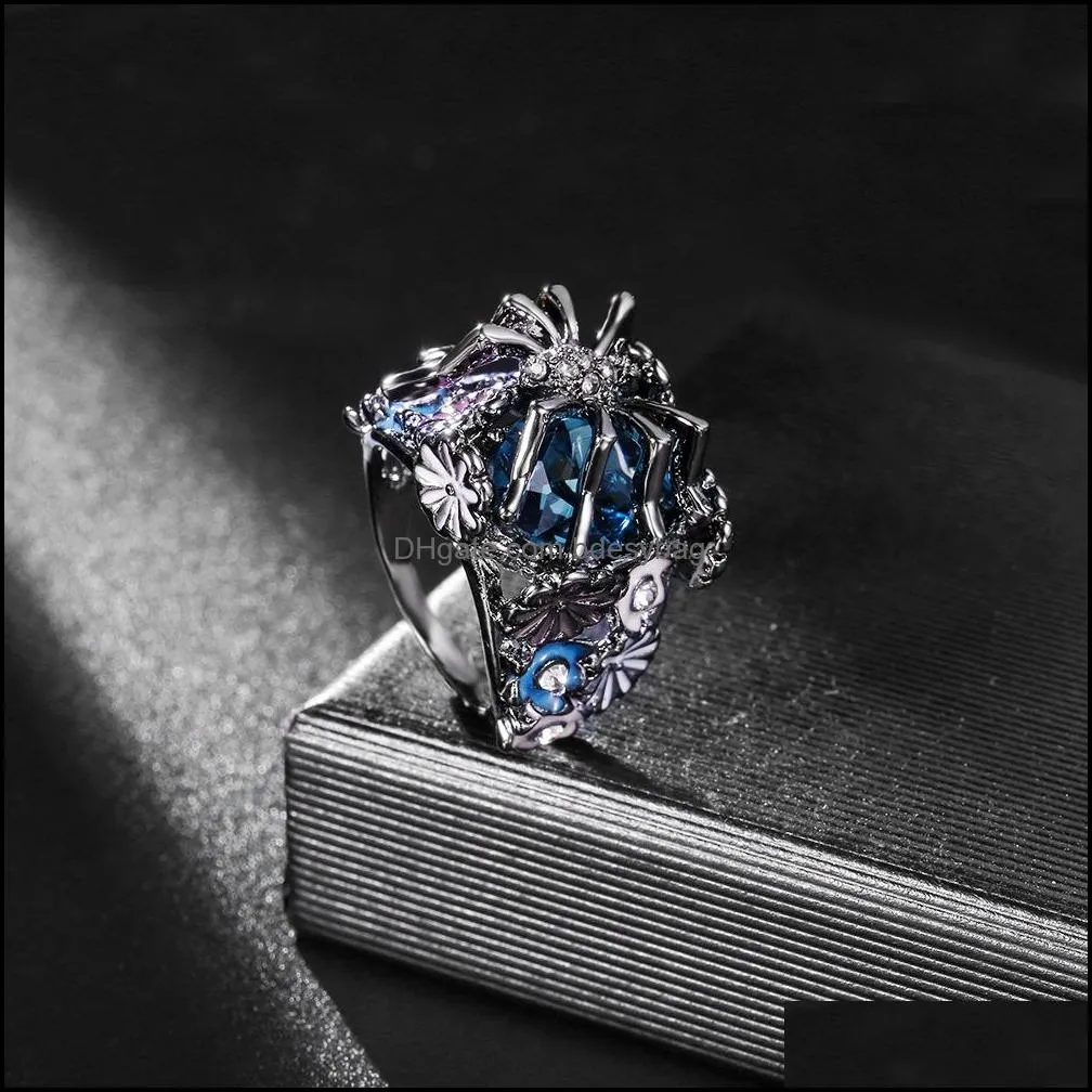 Turkish Handmade 925 Silver Flower Spider Sapphire Women Ring Fashion Jewelry Gift US Size 6-10