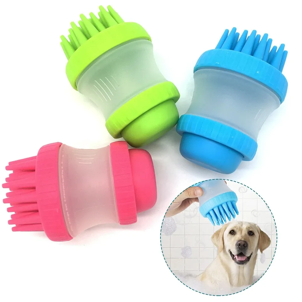 Husdjur schampo rengöring hund badborste fot tvätt silikon massage dekontaminering förvaring grooming borste spa skönhet kam