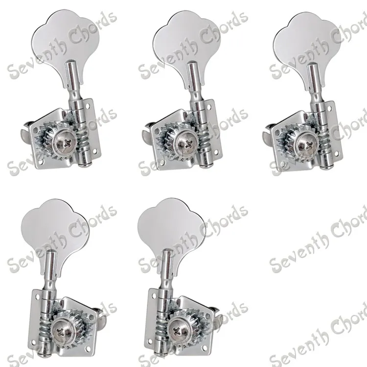 En set 5 st Chrome Open Gear String Tuners Tuning Pinns Keys Machine Heads för 5 String Bass Guitar