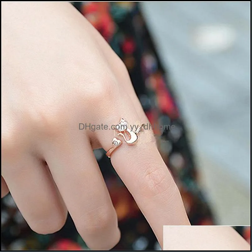 fashion creative men and women creative small  zircon ring cute cat open couple ring animal cute cat rin yydhhome