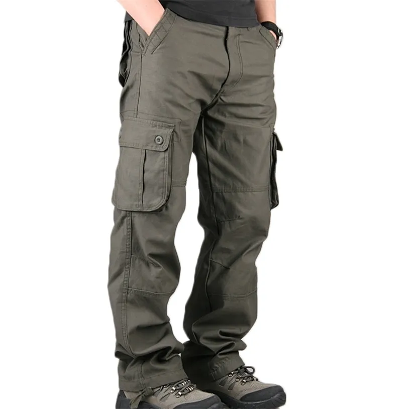 Mäns lastbyxor Mens Casual Multi Fickor Militär Stor Storlek 44 Taktiska Män Outwear Army Straight Slacks Long Trousers 220325