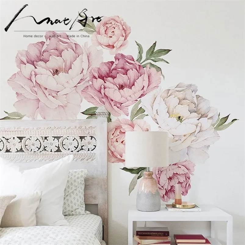 Rose moderne maison salon décor mur art Pivoine Fleurs Wall Sticker Mural diy Chambre décoration accessoires de mariage LJ200903