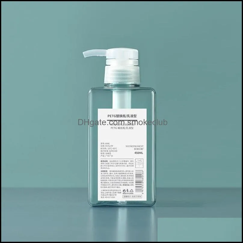 450ml PETG Pump Square Lotion Bottles Shower Gel Hand Sanitizer Bottle Cosmetic Sub-Packing Plastic Bottle 6 Colors