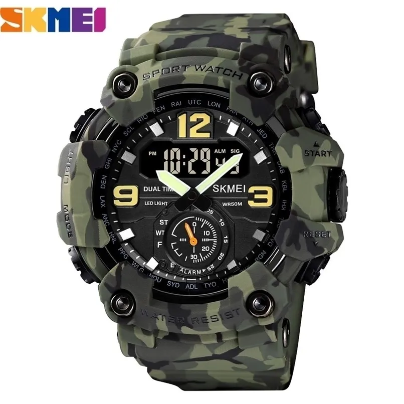 Orologio militare da uomo vintage 50m Orologio da polso impermeabile SKMEI Top Brand Casual Sport Style Orologio digitale PU Band Watch Uomo originale 220407